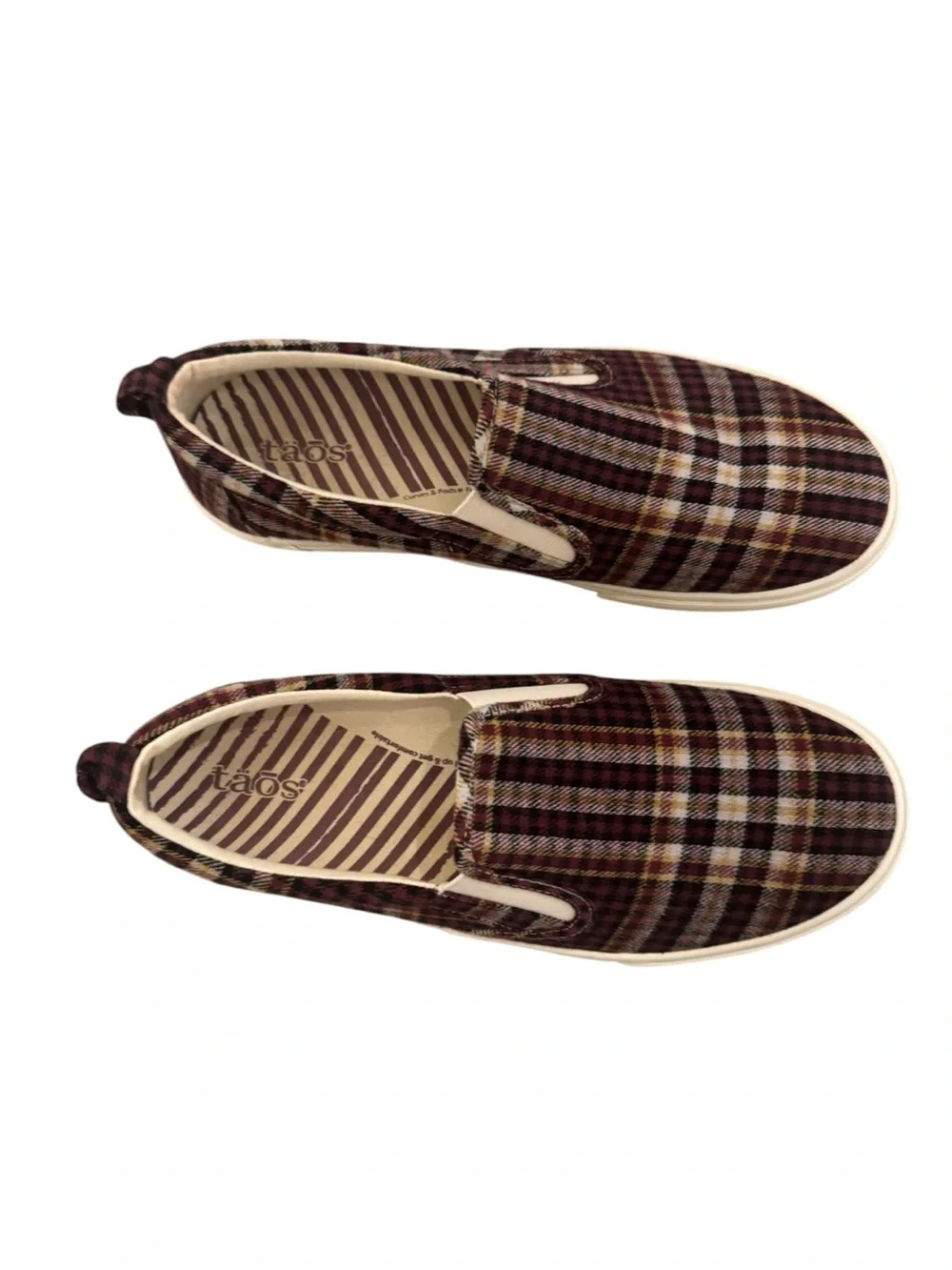 Taos Rubber Soul Burgundy Plaid Slip-On Sneakers men’s size 10